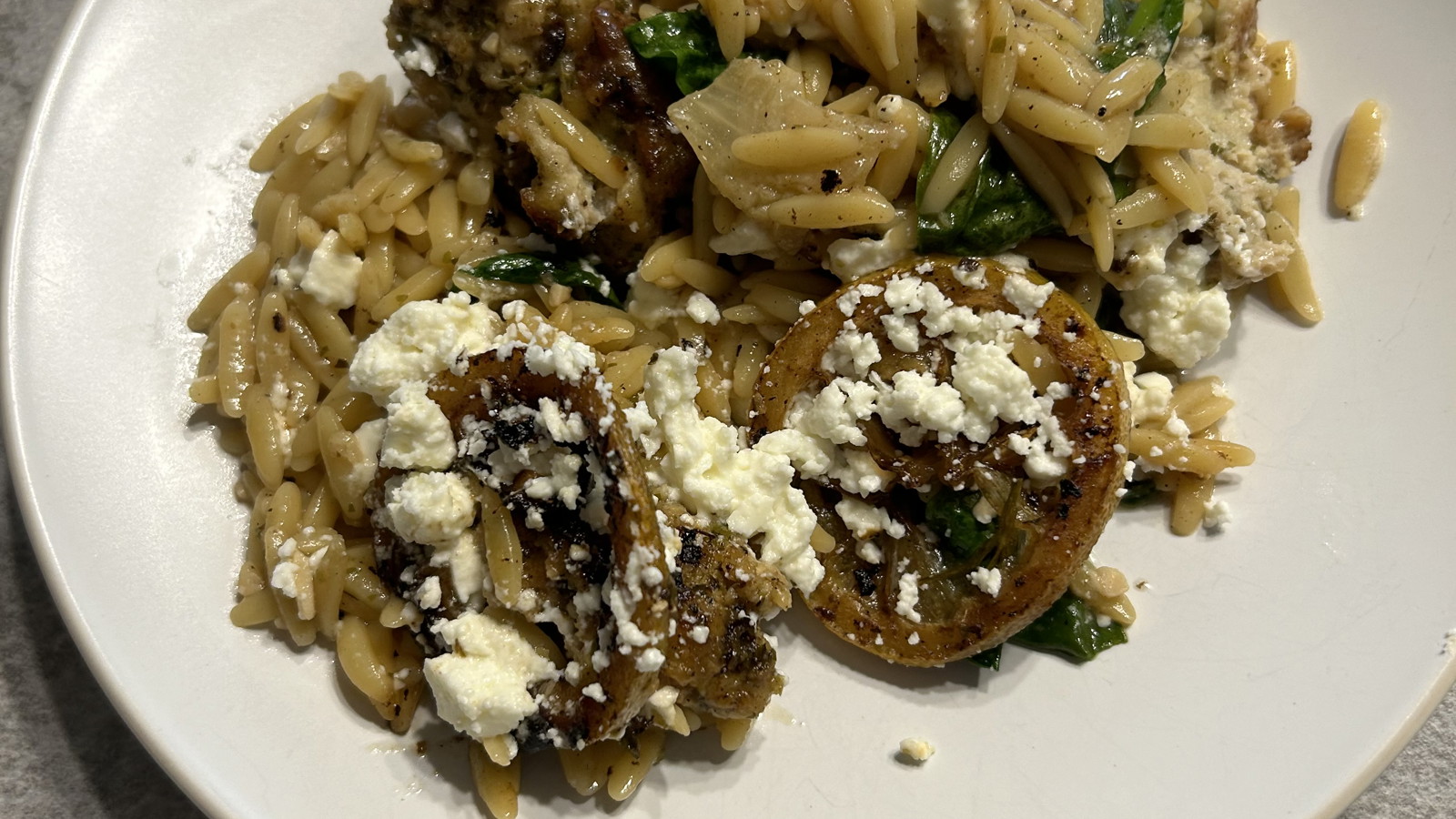 Image of Delicious Smoked Maple Chicken Meatballs with Orzo and Spinach