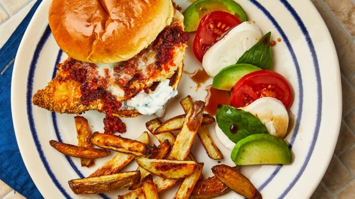 Image of Chicken & 'Nduja Parmigiana Burger With Caprese Salad