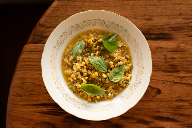 Image of corn, farro & freekeh cooked in brown butter