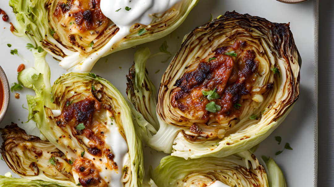Image of Grilled Chipotle Cabbage Wedges with Jalapeno Lime Crema