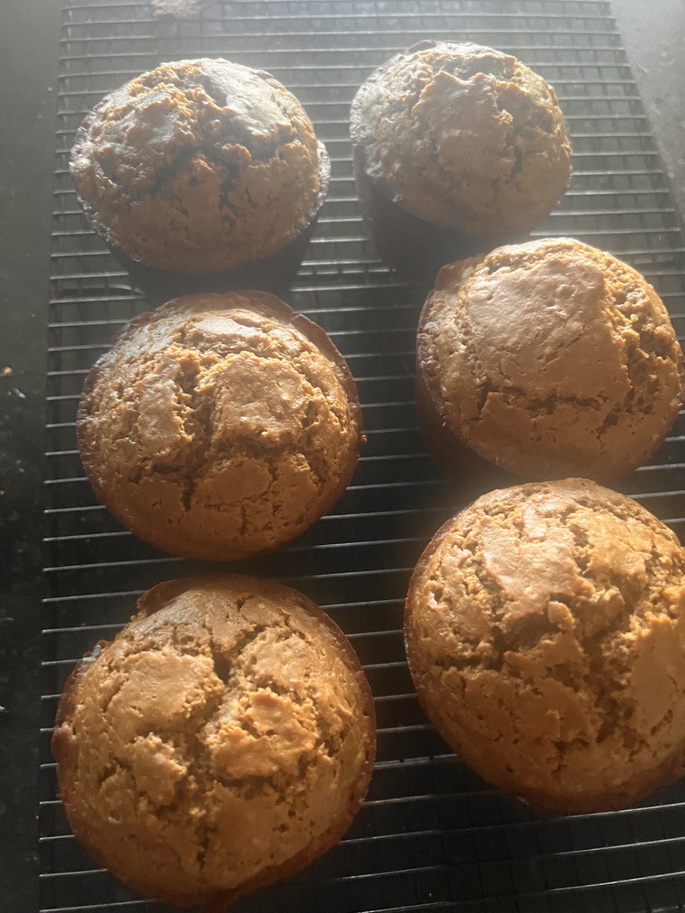 Image of Divide batter evenly into a 6-muffin pan and bake for 15-20 minutes, or until a toothpick comes out clean or with just a few crumbs attached. Cool muffins for 5 minutes, then remove and transfer to a wire rack to...