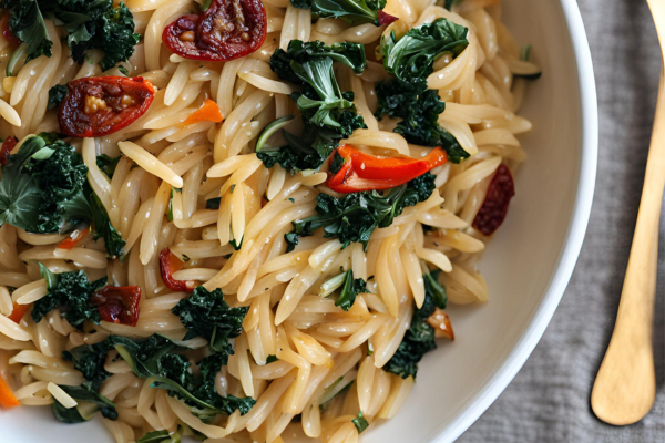 Browned Butter Orzo Pasta with Sundried Tomatoes & Sautéed Veggies