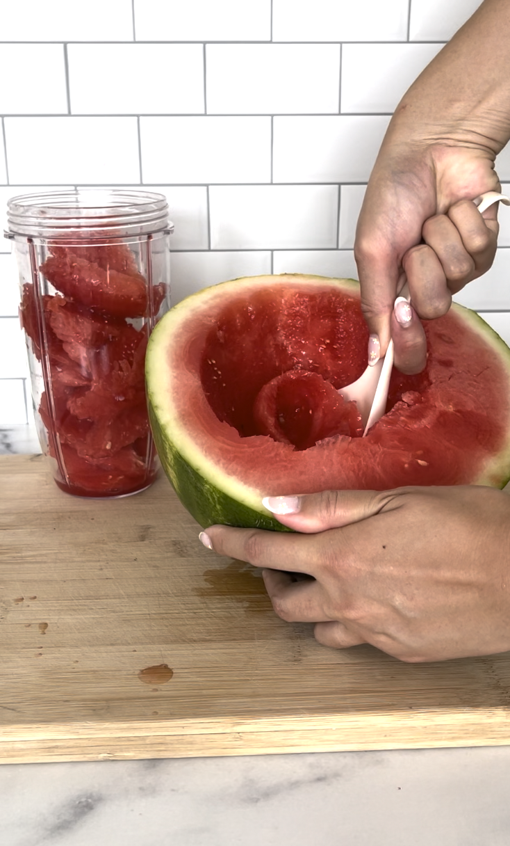 Image of Place watermelon in blender and puree until smooth. Pour into...