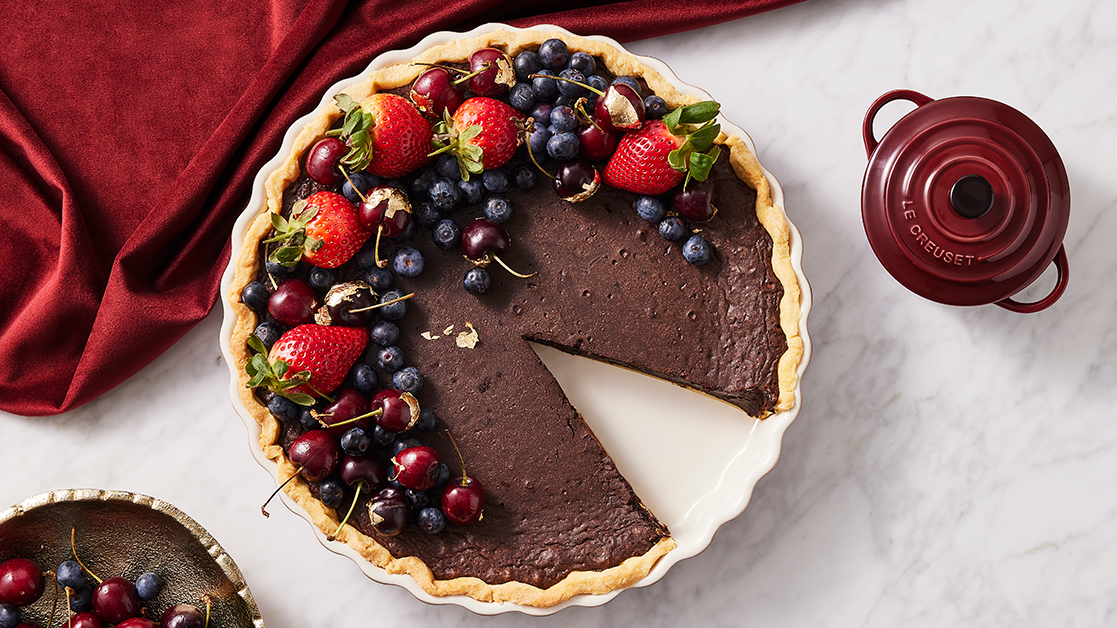 Image of Tarta de masa quebrada rellena de chocolate extracremoso