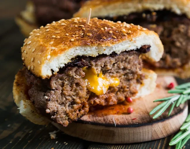Image of Air-Fried Herb and Cheese-Stuffed Burgers