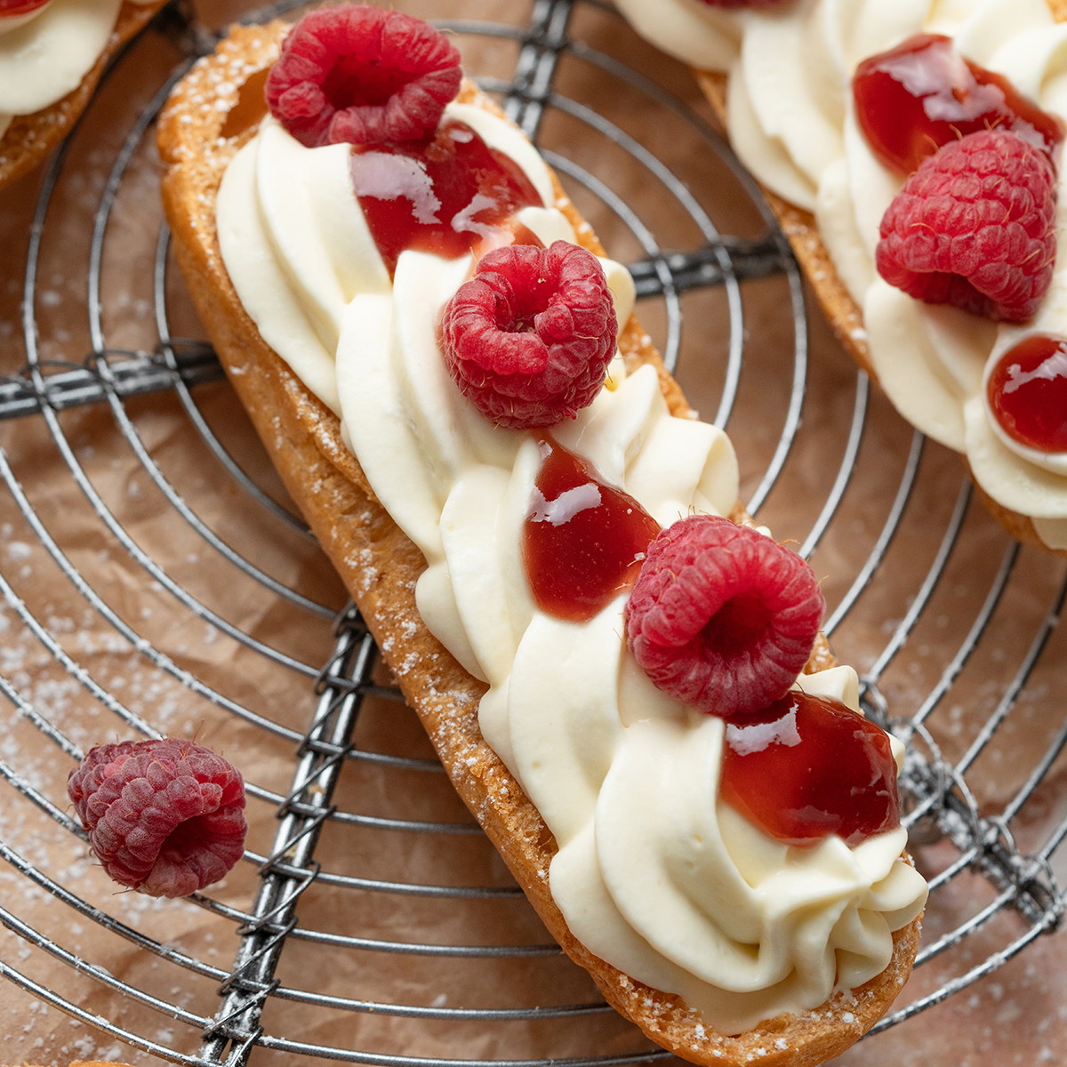 Raspberry Almond Éclairs