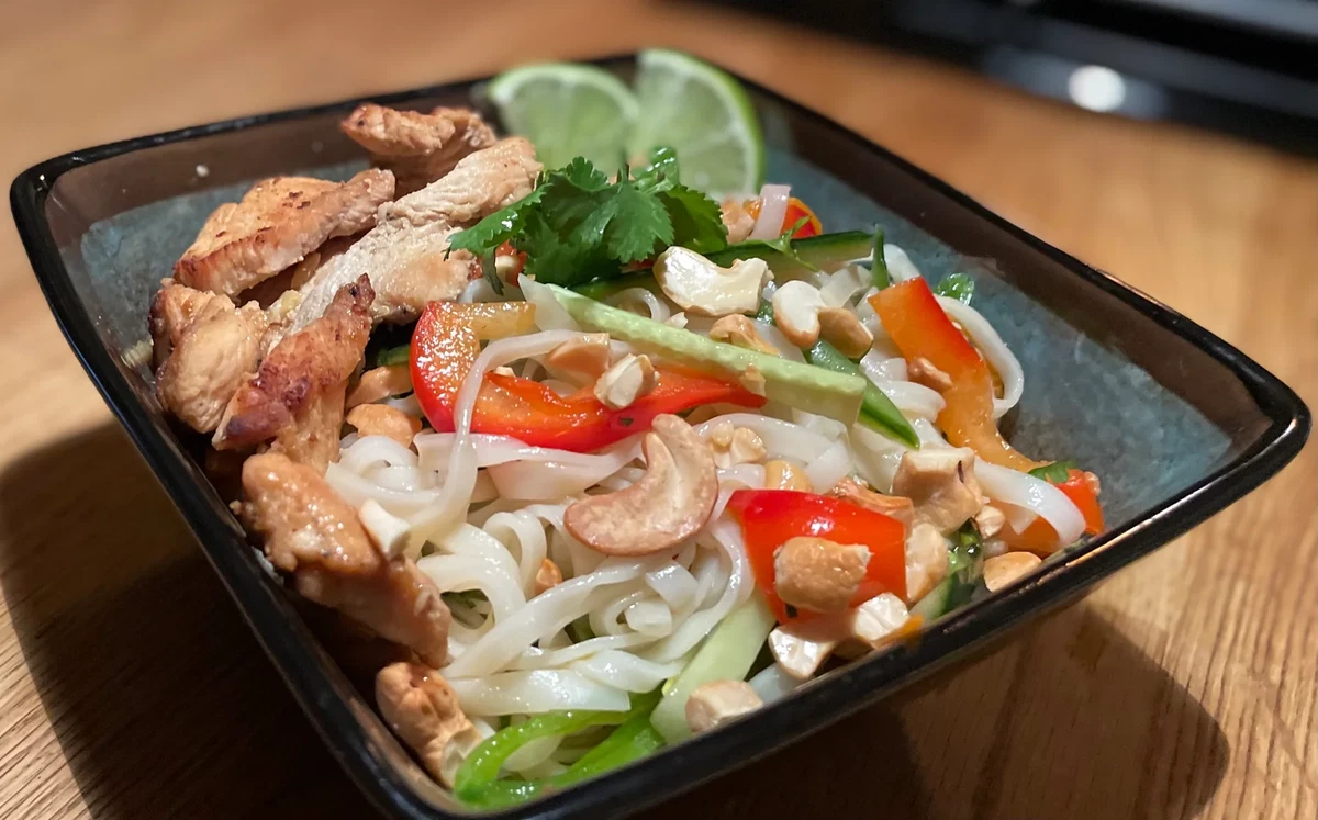 Honey-Ginger Sesame Rice Noodle Salad