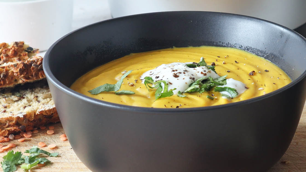 Image of Blender carrot, ginger, and lentil soup