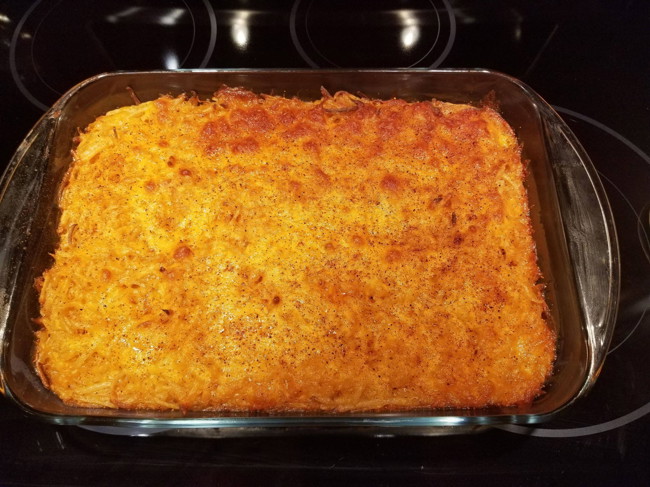 Casserole dish of SnS Triple S Delmonico Potatoes