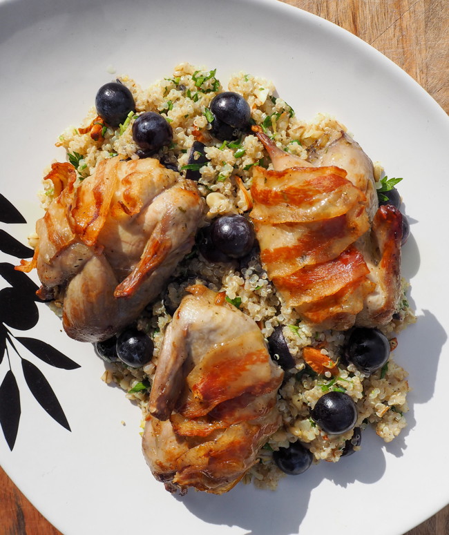 Image of roasted quail & grape salad with quinoa