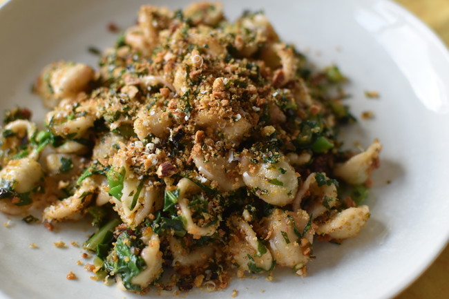 Image of orrechiette with winter greens & almond crumbs