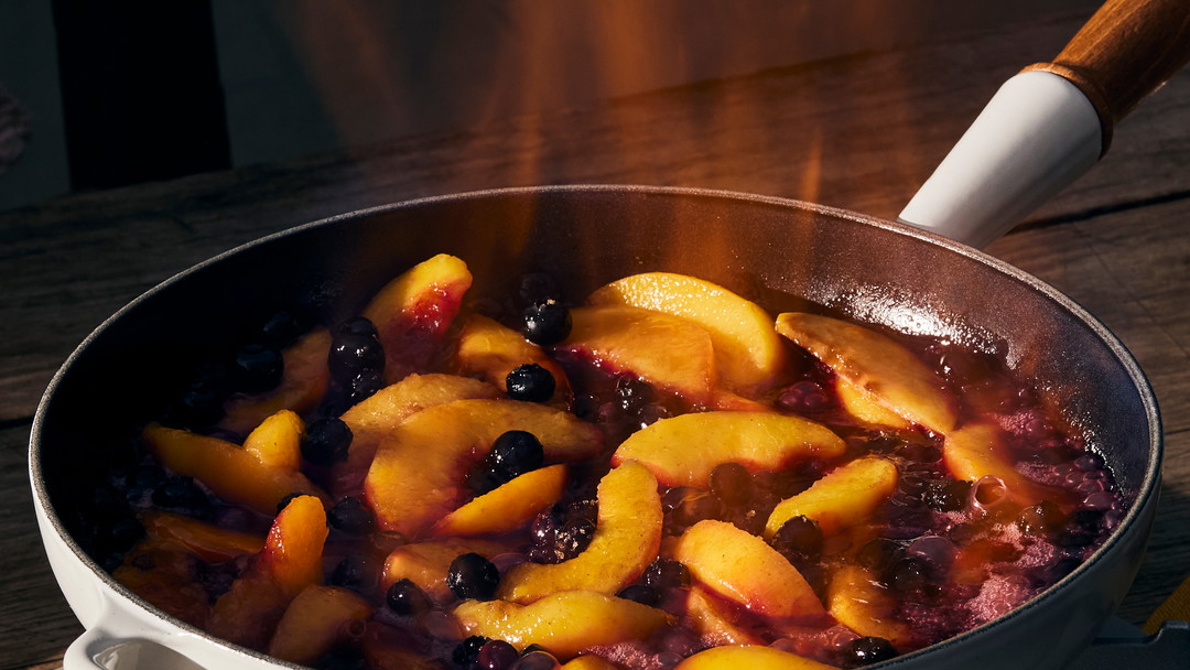 Image of Peach and Berry Jubilee with Candied Pecans