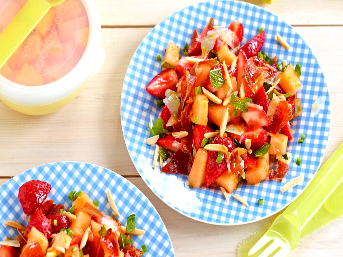 Image of Cantaloupe and Almond Salad with Fresh Herbs