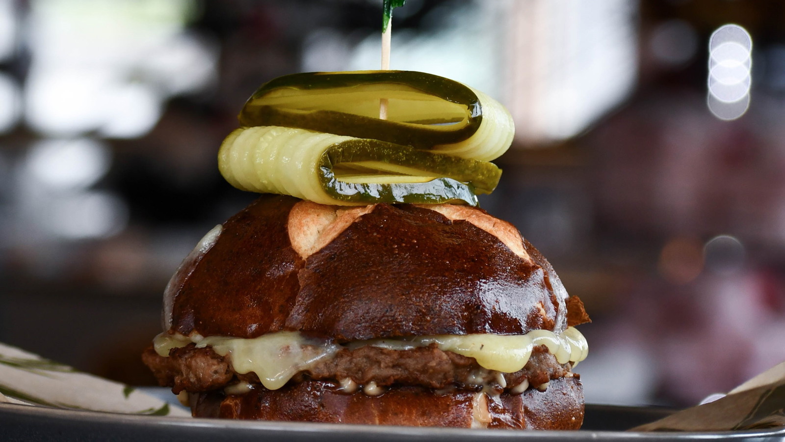 Image of Pretzel Burger with Onion & Chive Cheddar