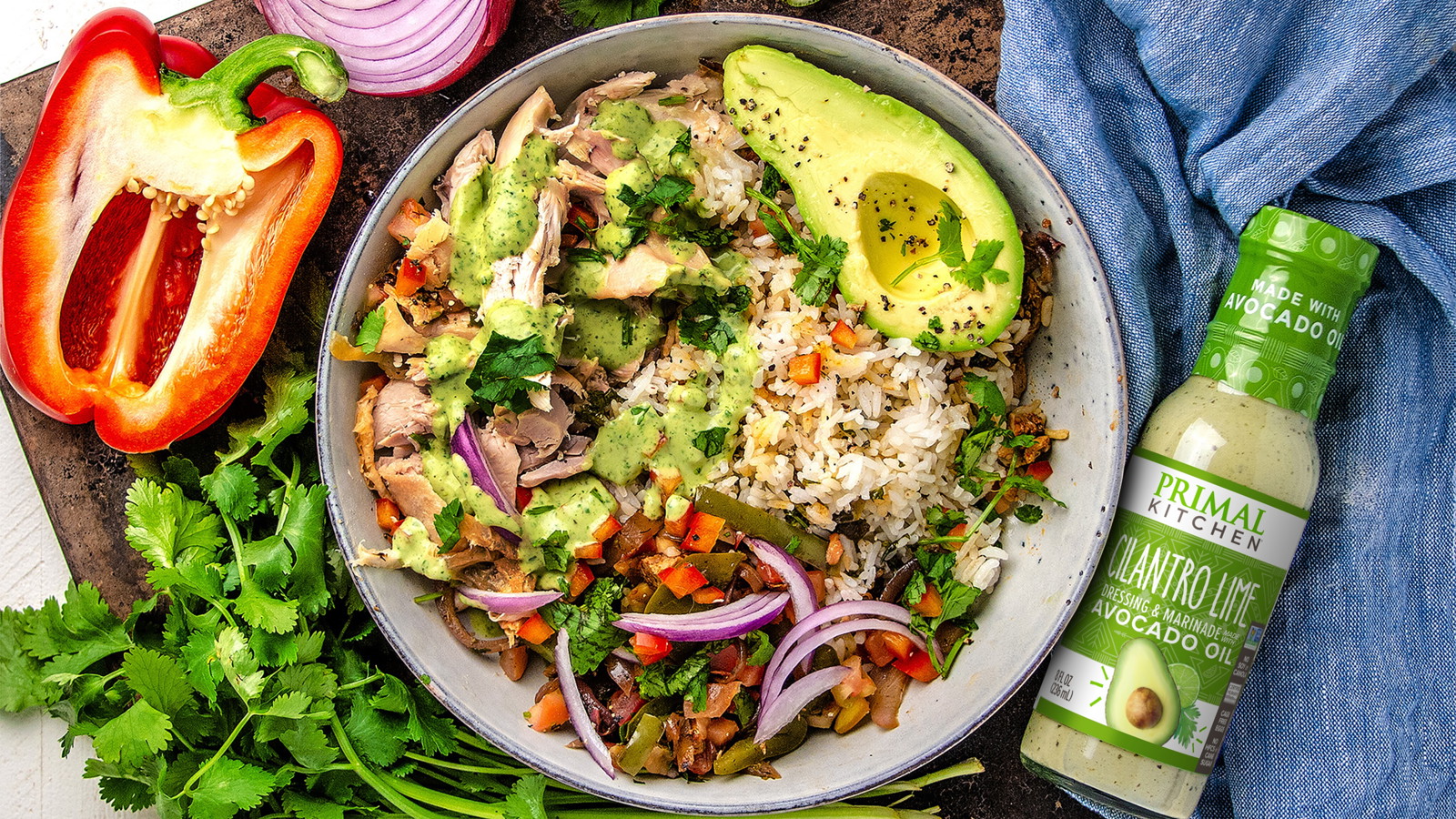 Image of Tex-Mex Chicken Burrito Bowl with Cilantro Lime Dressing