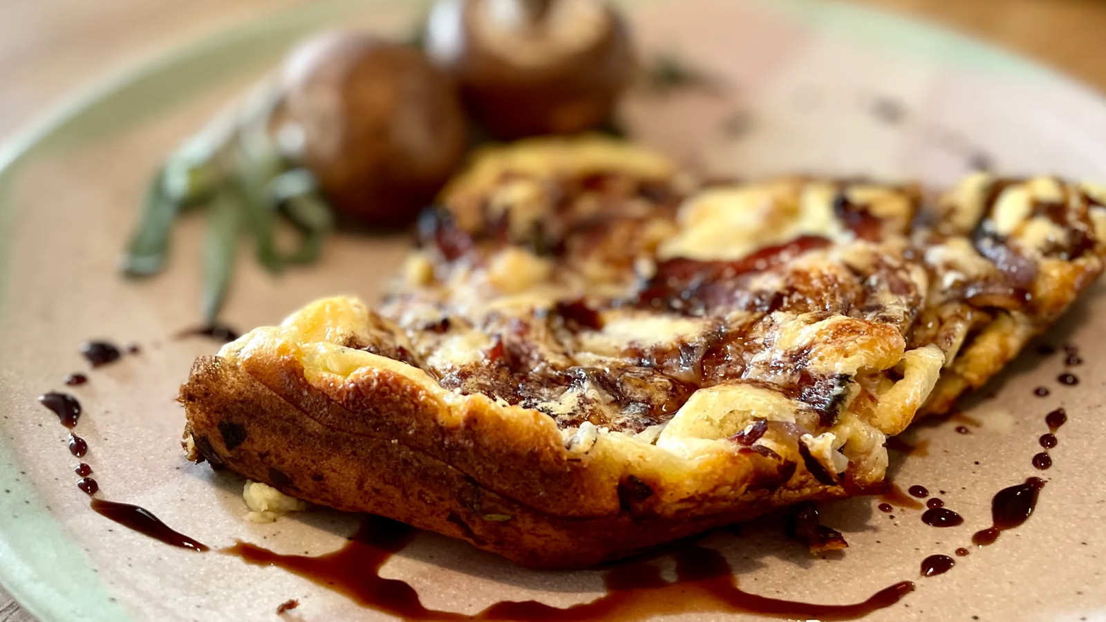 Image of Savoury Wild Mushroom & Sage German Pancake w/ Cheddar & Caramelized Red Onion