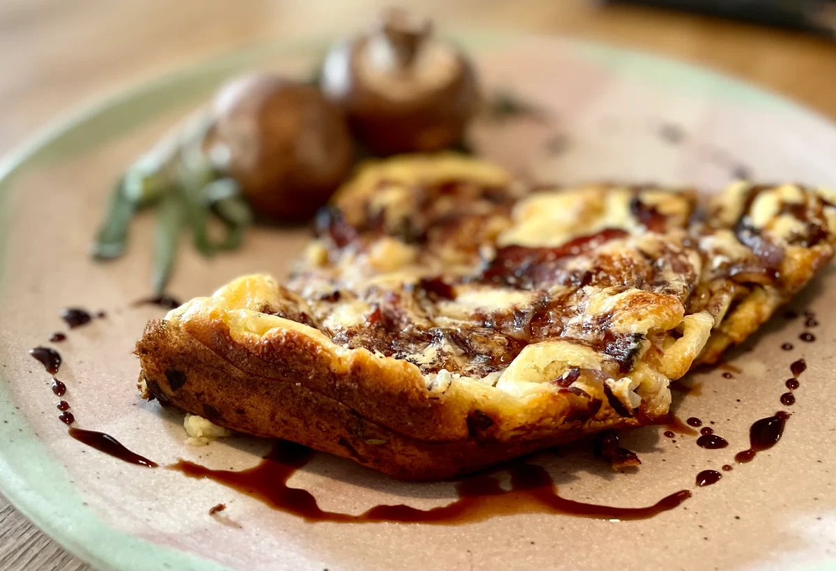 Savoury Wild Mushroom & Sage German Pancake w/ Cheddar & Caramelized Red Onion
