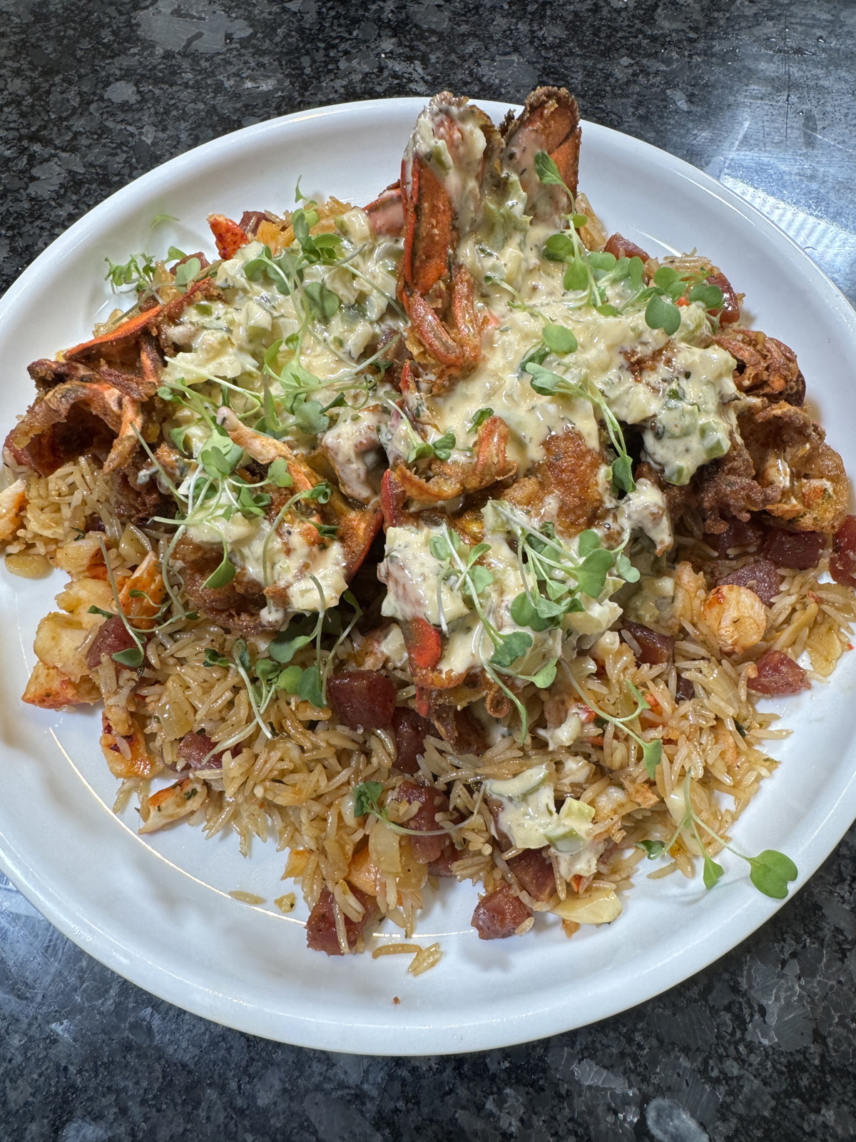 Lobster Fried Rice with a lemon butter cream sauce