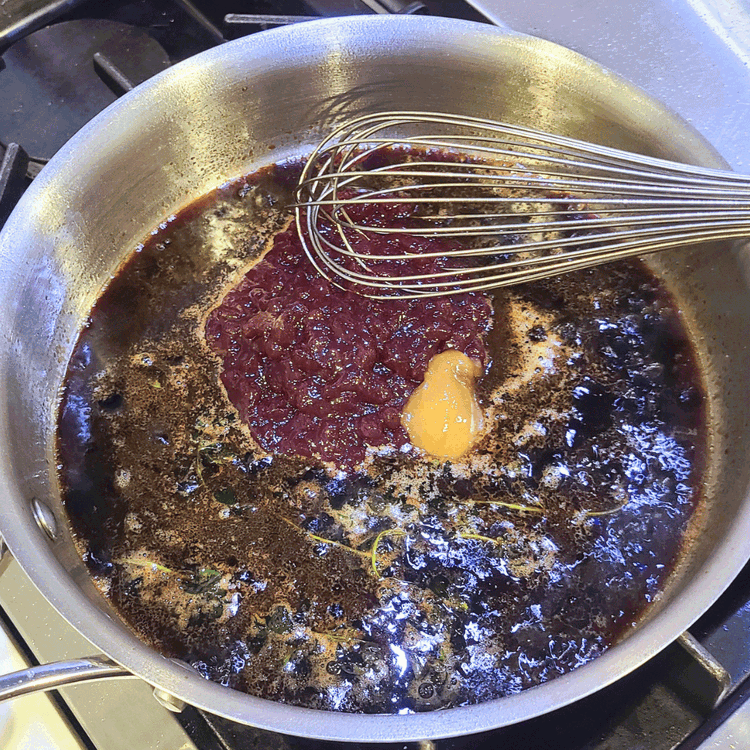 Image of Add lingonberry preserves, balsamic vinegar, and honey. Simmer on low for about 5-10 minutes until thickened then season with salt and pepper. Feel free to adjust the sauce to your preference. If you like it a little more tart, use...