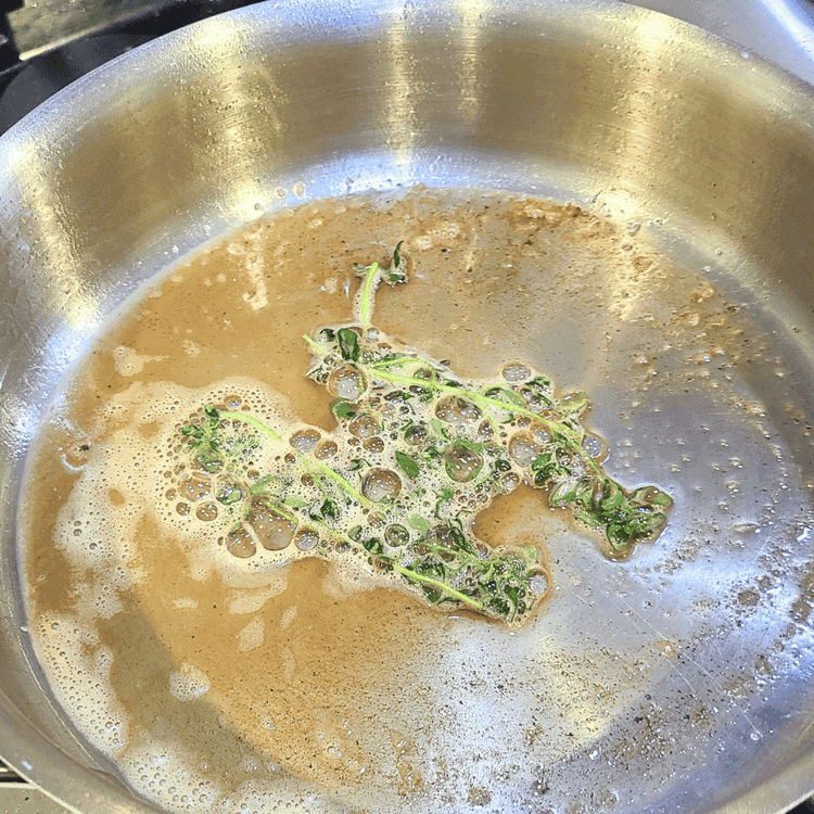 Image of In a saucepan, melt butter over medium heat. If you are using the fresh thyme, sauté it in the butter for a minute to release the flavor before adding the other ingredients. You will need to remove the stems before...