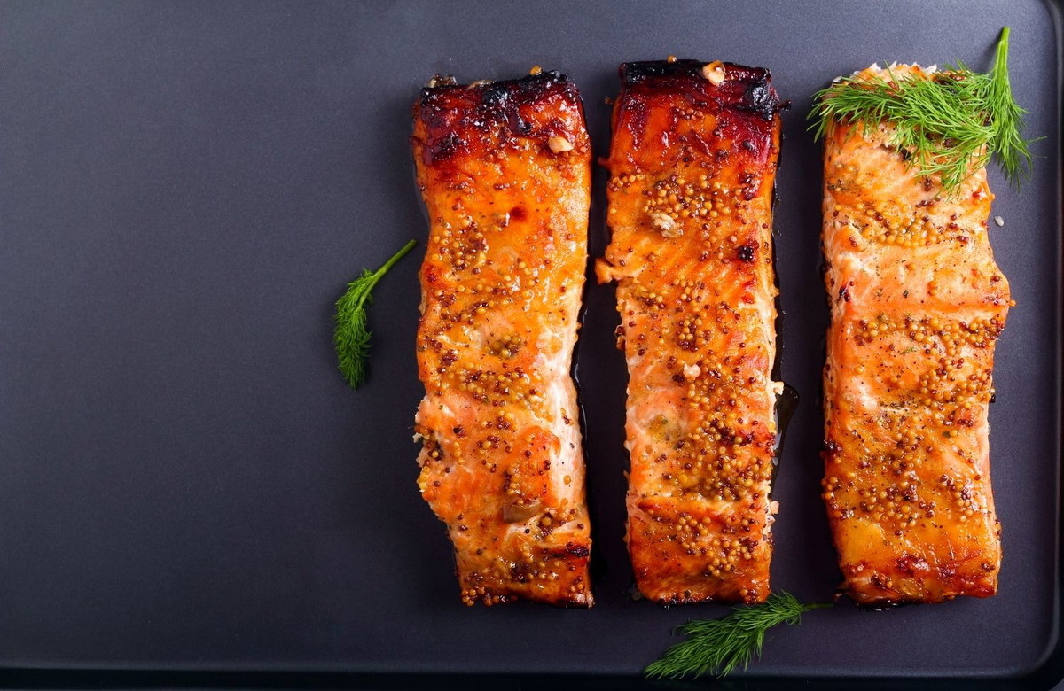 Grilled salmon with honey-mustard glaze