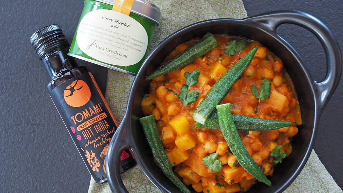 Image of Chana Aloo Masala – Kartoffel-Kichererbsen-Curry mit Curry Mumbai & Okraschoten (Vegan)