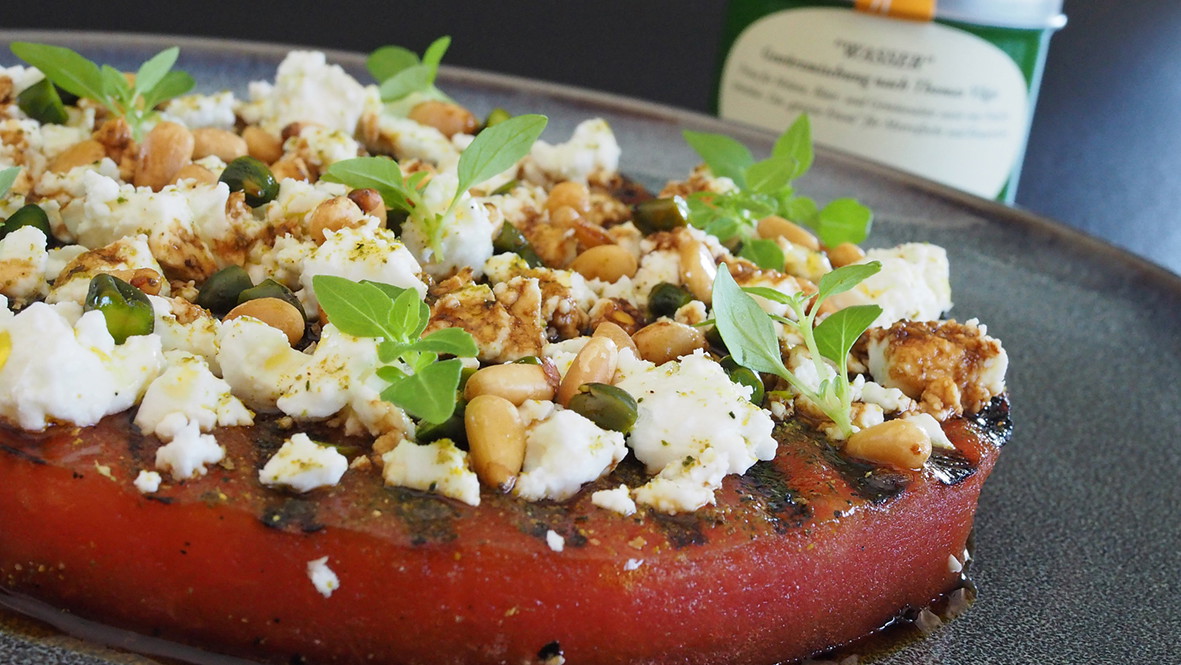 Image of Feta auf gegrillter Wassermelone mit Vilgis Wasser