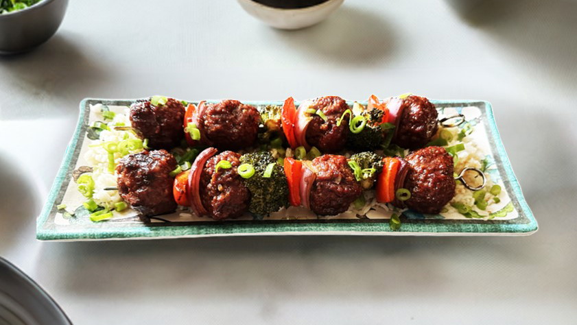 teriyaki meatballs with rice
