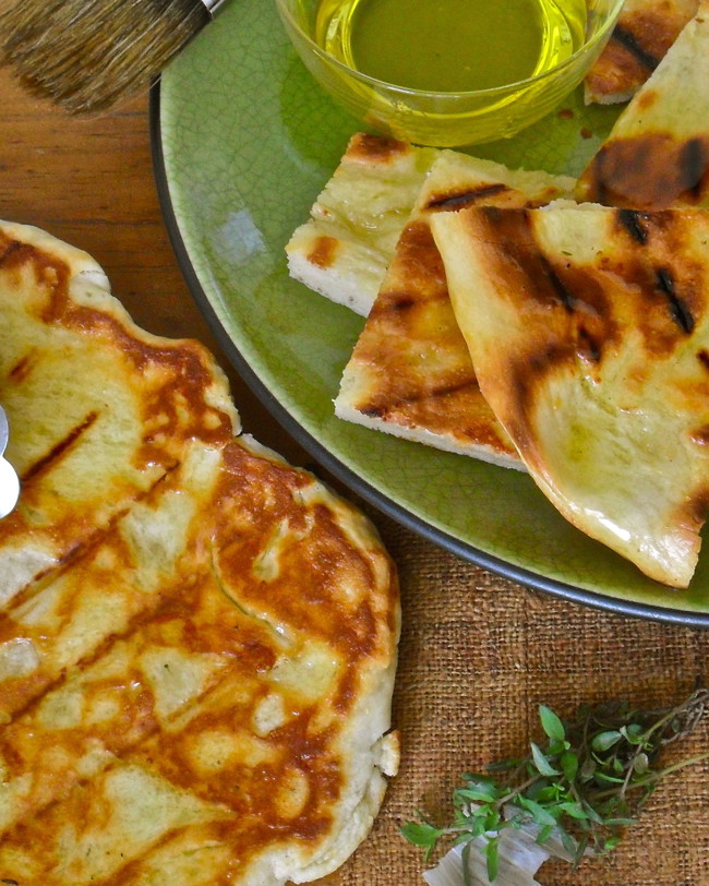 Image of Grilled Cheddar Flatbread with Garlic Thyme-Oil