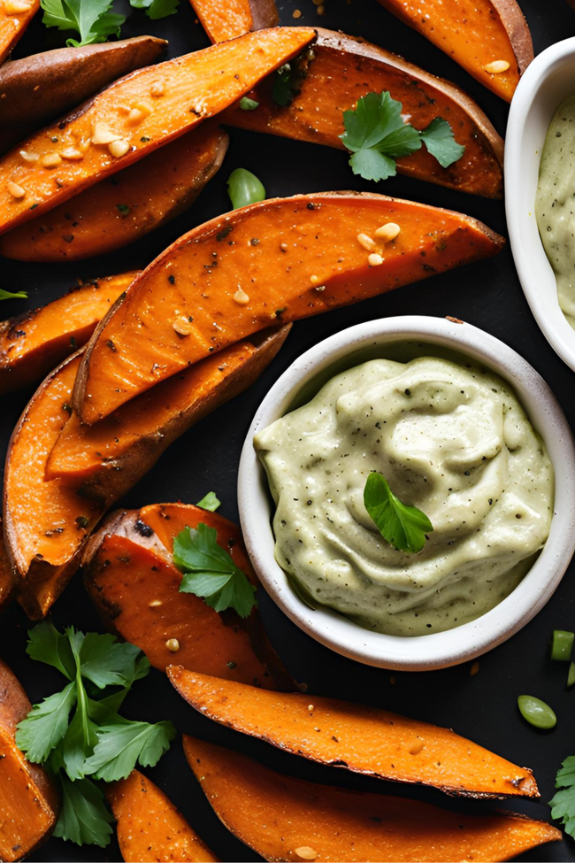 Image of Roasted Sweet Potato Wedges with Garlic Cashew Dip