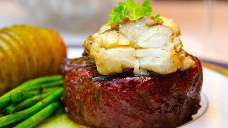 Image of Snake River Farms Surf & Turf: Smoked Ribeye Filets with Butter-Poached Lobster