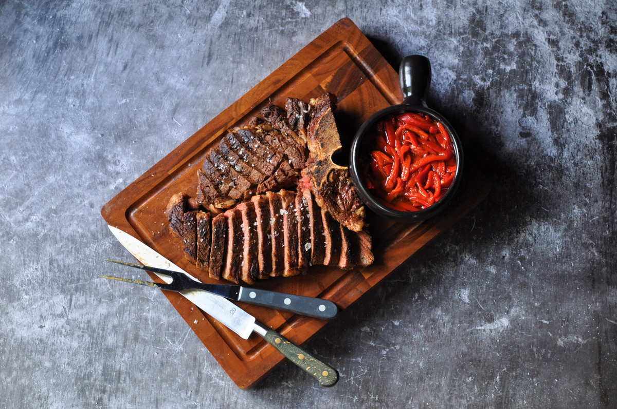 Sous Vide Porterhouse with Spanish Piquillo Pepper Salad