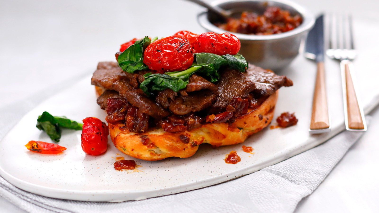 Image of NY Strip Slices with Kurobuta Bacon Jam Sandwich