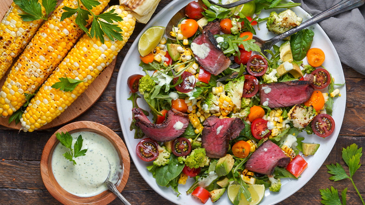 Image of Grilled New York Steak Salad with Goddess Dressing