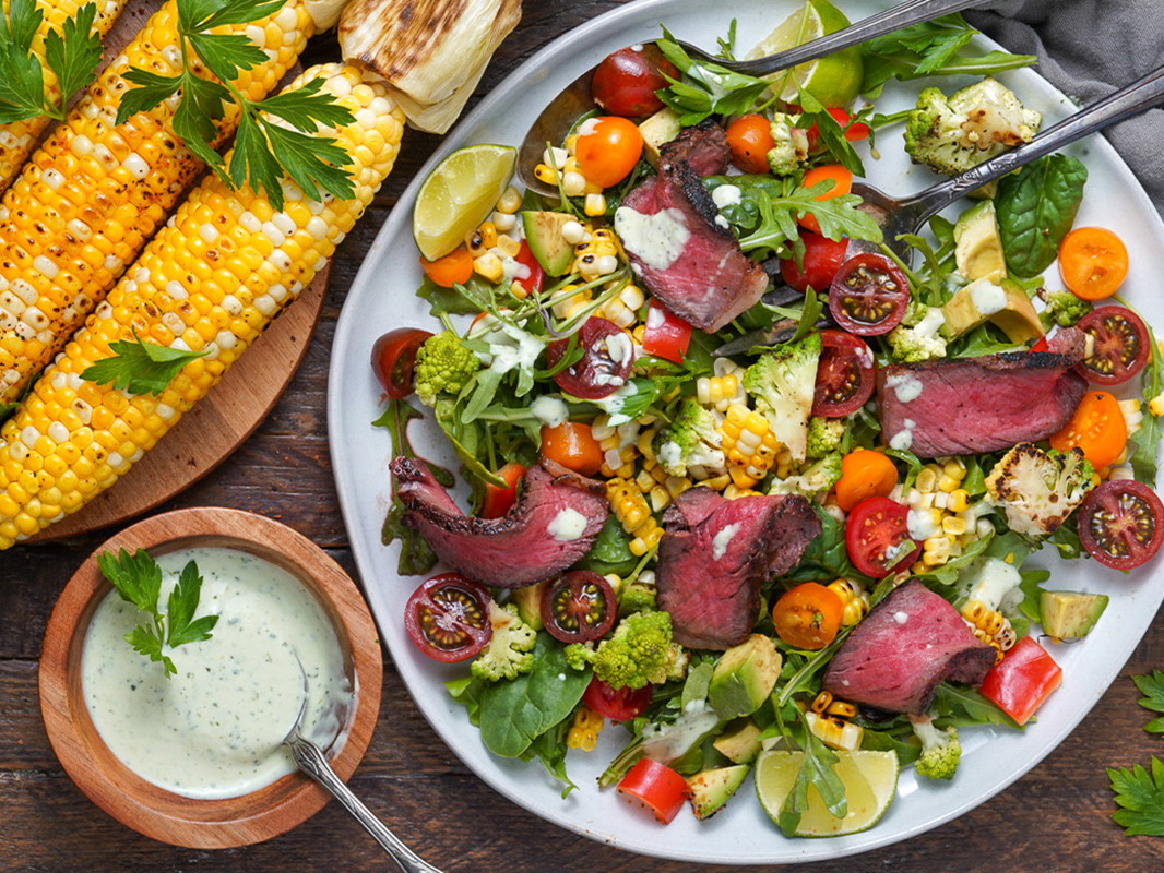 Grilled New York Steak Salad with Goddess Dressing