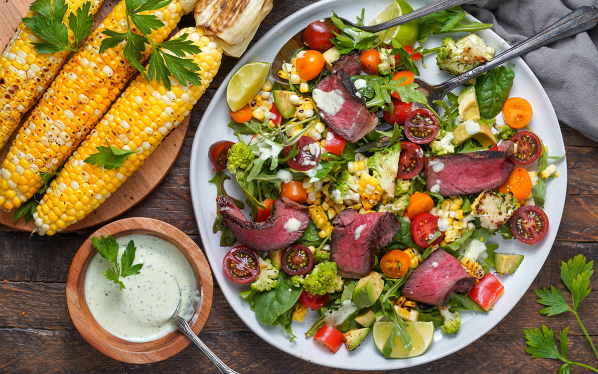 Grilled New York Steak Salad with Goddess Dressing