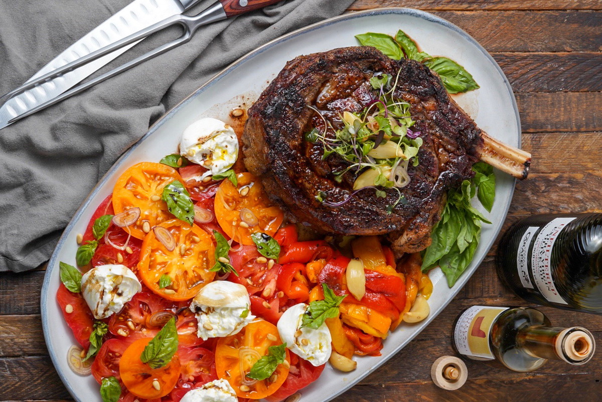 Grilled Cowboy Steak and Heirloom Tomato & Burrata Salad