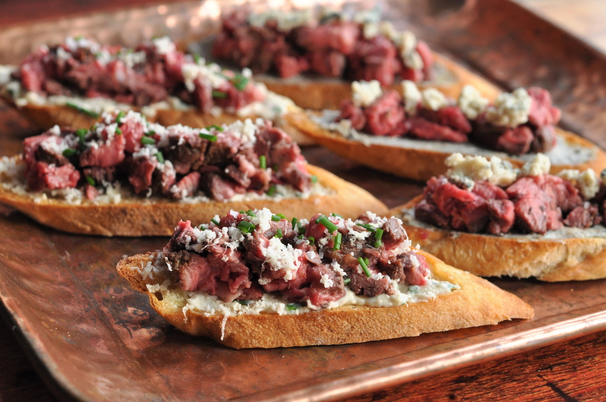 Rolled Cap of Ribeye Crostini – Two Ways