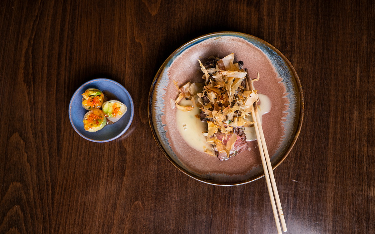 Grilled Cap of Ribeye with Yuzu-Kosho Monte & Shaved Bonito