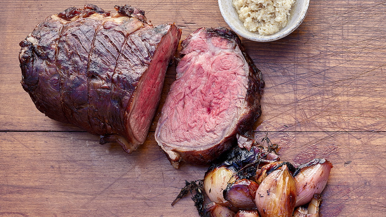 Image of Smoked Eye of the Ribeye Roast with Fire-Roasted Shallots