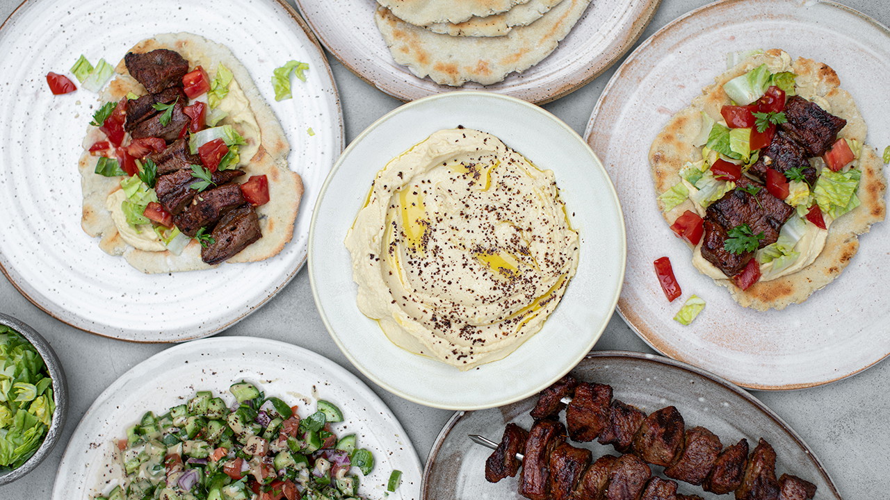 Image of Beef Shawarma Pita Sandwiches and Jerusalem Salad