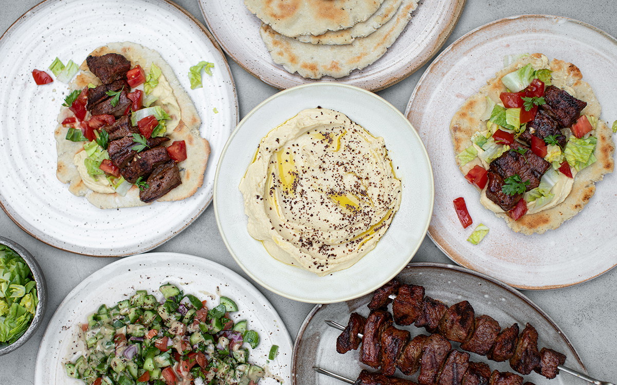 Beef Shawarma Pita Sandwiches and Jerusalem Salad