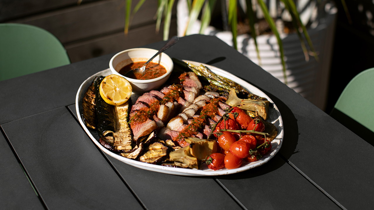 Image of Picanha Steak with Red Chimichurri and Grilled Vegetables