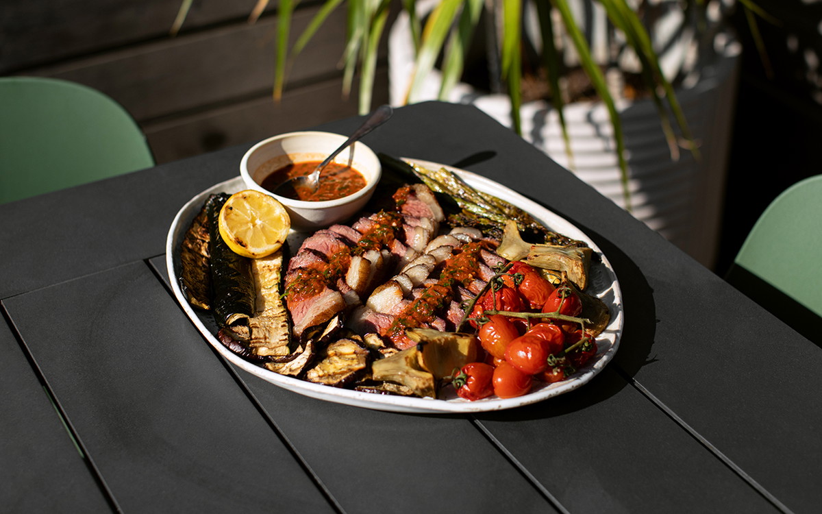 Picanha Steak with Red Chimichurri and Grilled Vegetables