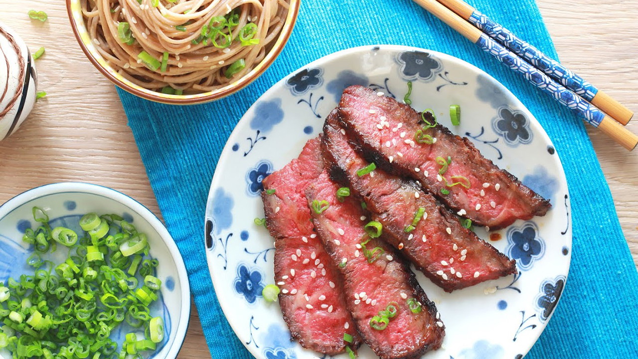 Image of Miso Marinated Flat Iron Steak with Soba Noodles