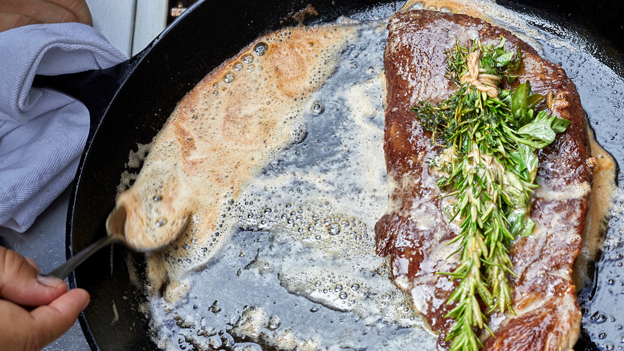 Image of Herb-Basted Flat Iron with Smashed Golden Potatoes