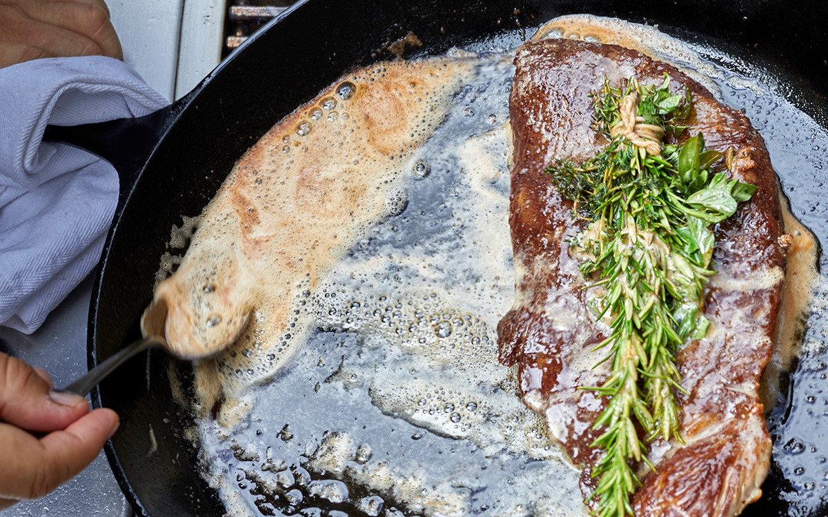 Herb-Basted Flat Iron with Smashed Golden Potatoes