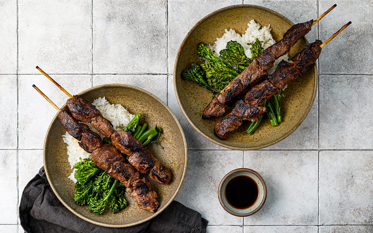 Miso Ginger Bavette Kebabs