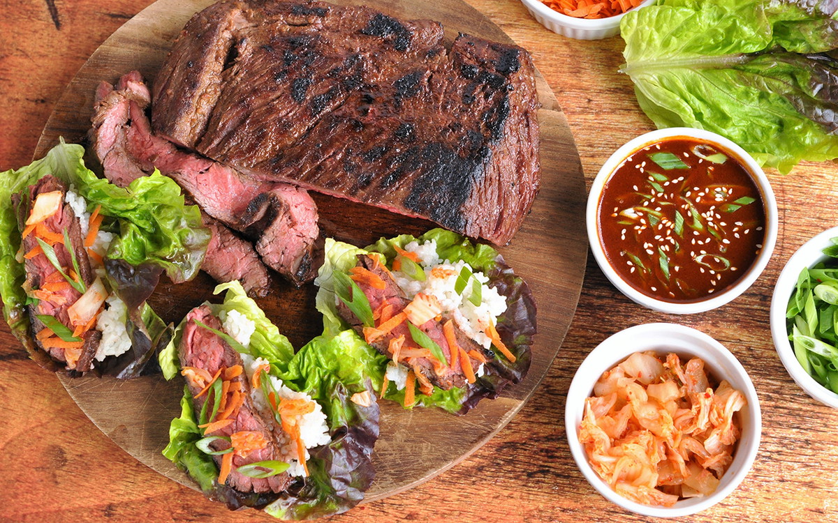 Kimchi-Marinated Bavette Lettuce Wraps