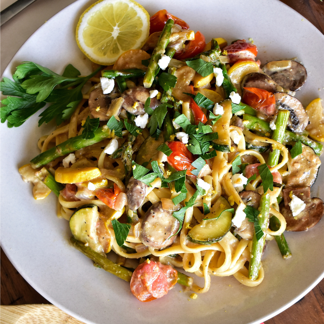 Linguine Primavera with Lemon & Goat Cheese